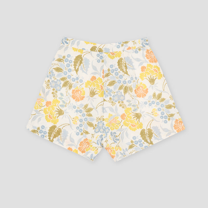 High-waisted woman's shorts in cotton linen with all over floral print